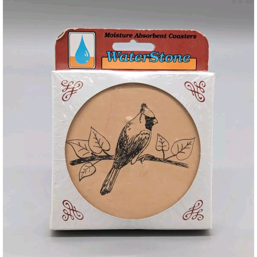 Set of 2 Cardinal Bird Drink Coasters Waterstone Moisture Absorbent Stone